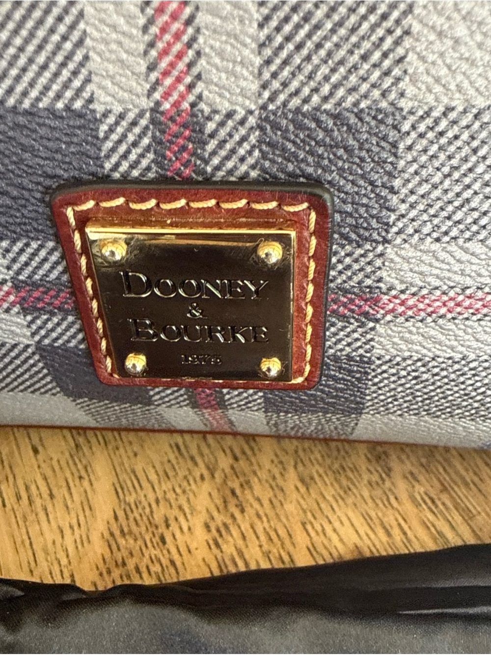 Dooney & Bourke Tiverton Gray Plaid Satchel with Brown Leather Trim. Dust bag. - Picture 3 of 14